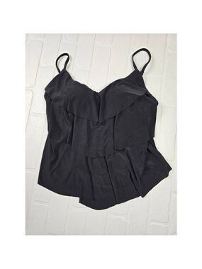 Aqua Green Black Tiered Tankini Top Small